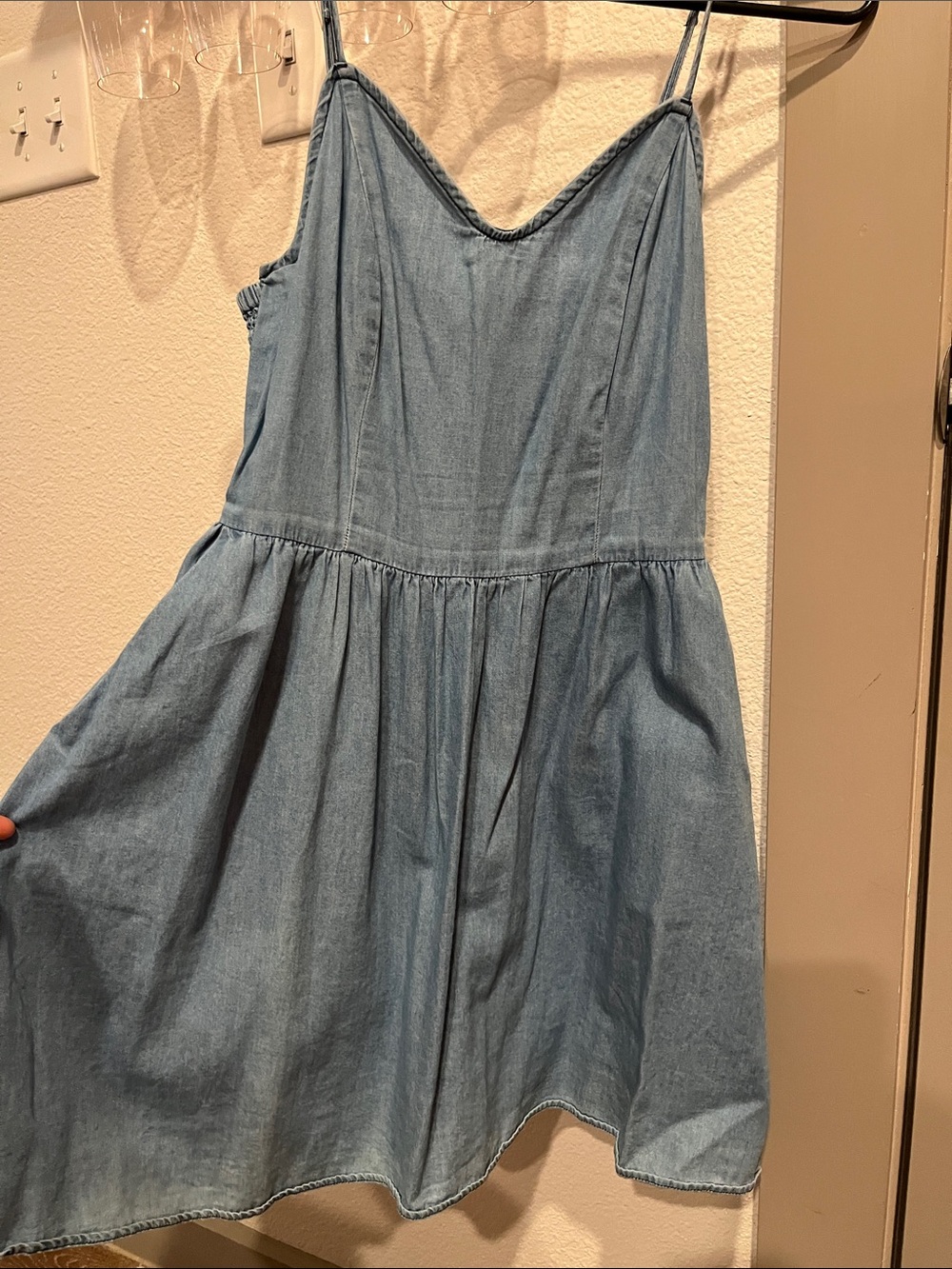 Light Blue Denim Sundress with Spaghetti Straps and Pockets